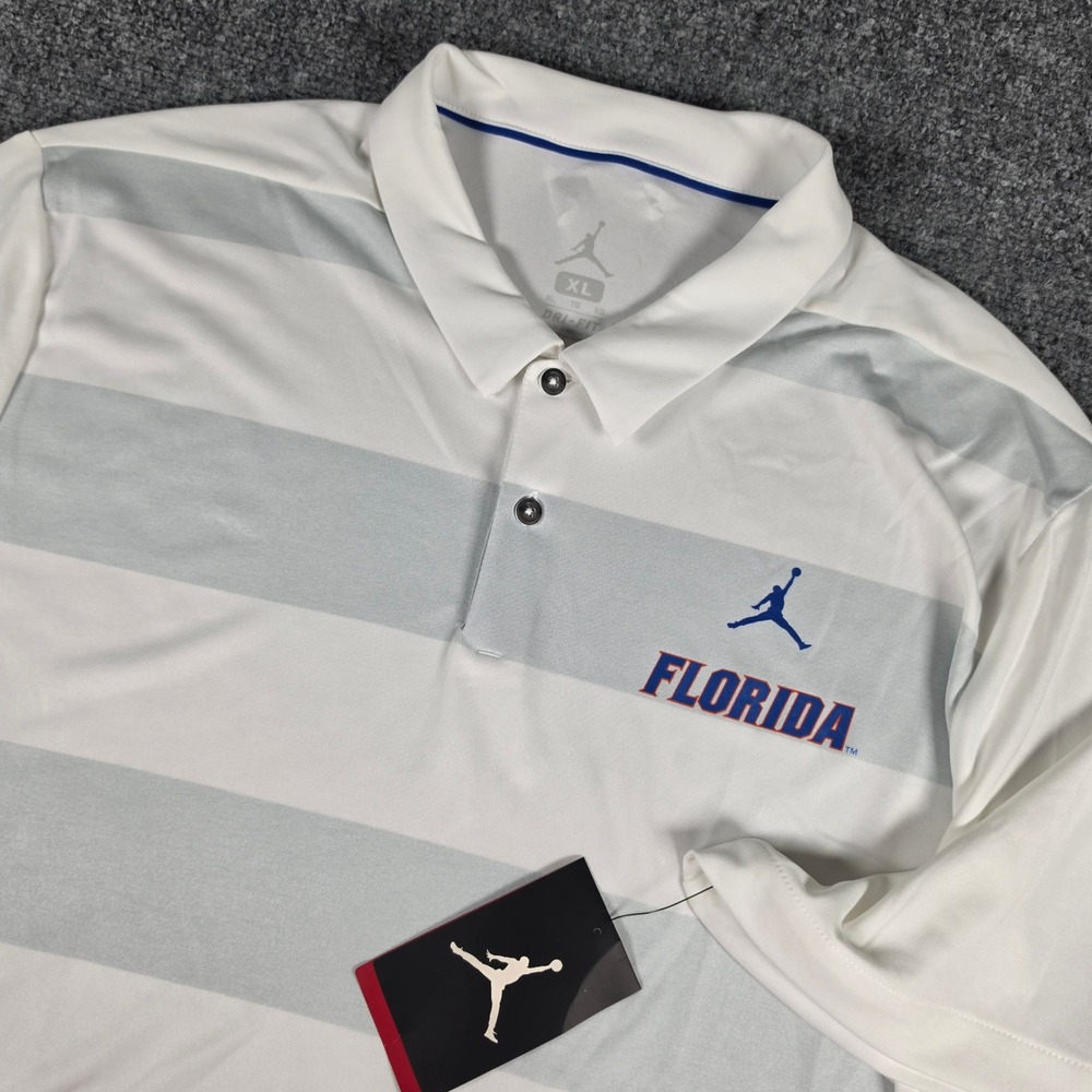 Jordan Florida Gators Polo Shirt Mens XL White Dri-FIT Striped 36767X-QQ6 NWT